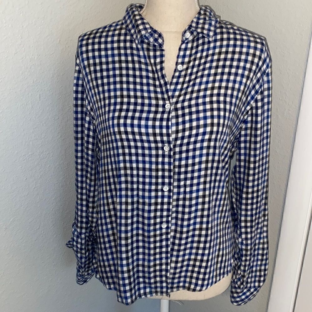 Jachs girlfriend plaid button back blouse